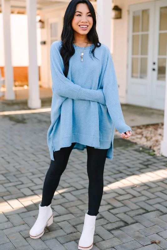 Always Fun Light Blue Brushed Knit Tunic