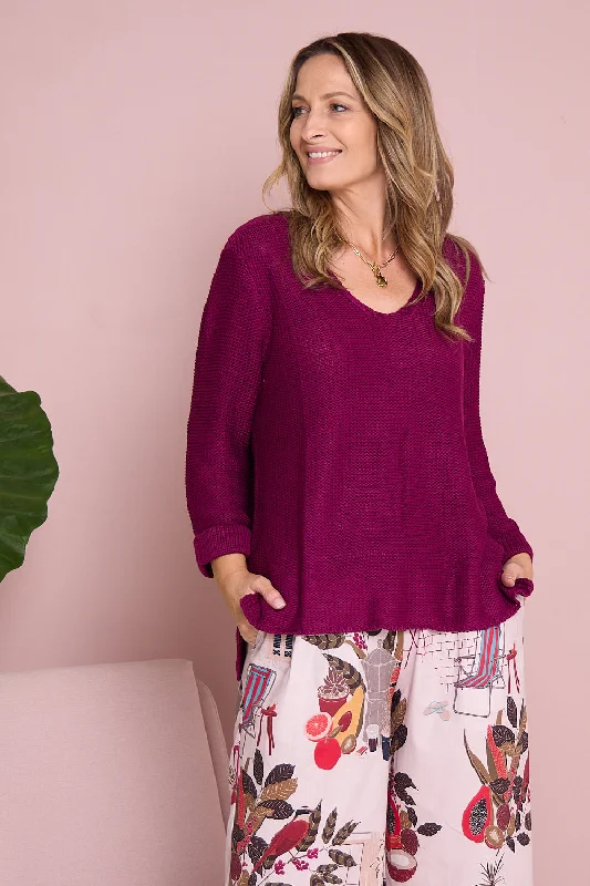 Emmy Cotton Knit Jumper - Plum