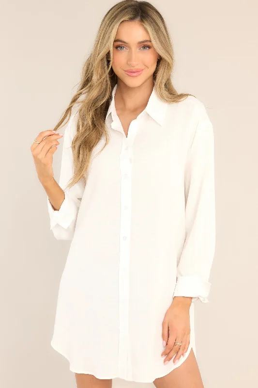 My Everything White Button Front Shirt Dress