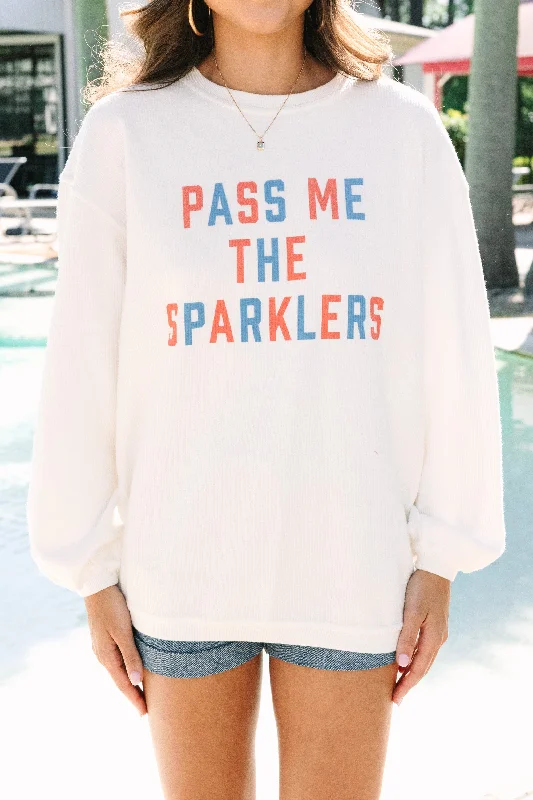 Pass Me The Sparklers White Graphic Corded Sweatshirt