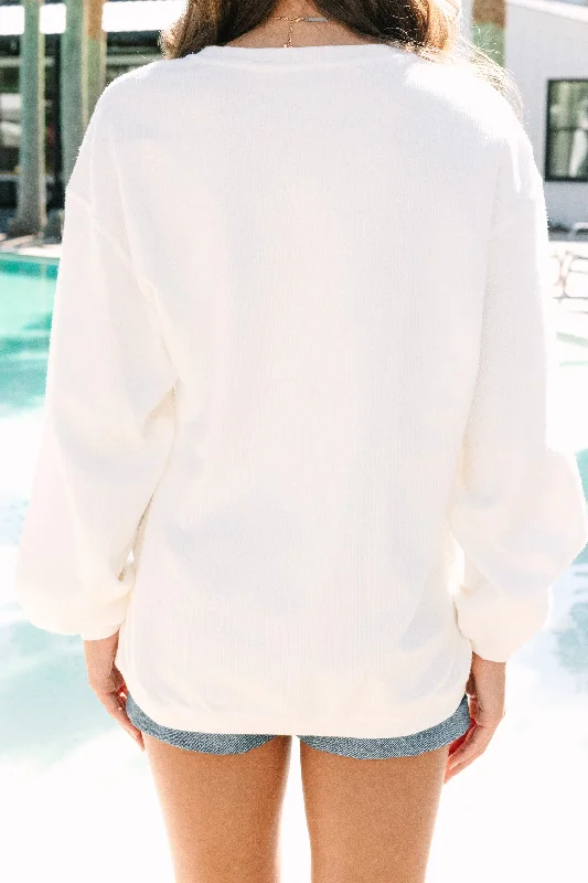 Pass Me The Sparklers White Graphic Corded Sweatshirt