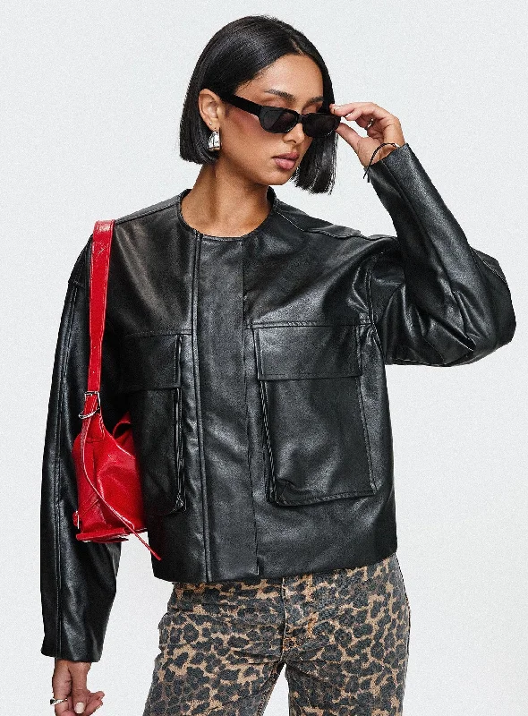 Revival Faux Leather Bomber Jacket Black