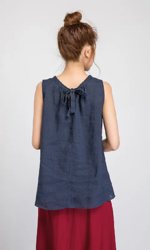 tank top linen, navy tank top linen, summer linen top, sleeveless top, loose summer top1933