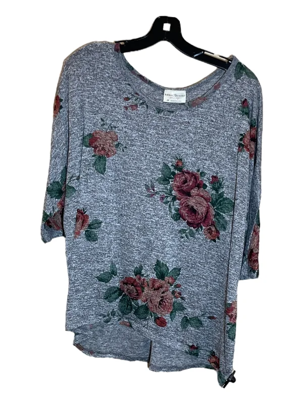 Top 3/4 Sleeve By Bobbie Brooks In Grey, Size: 2x