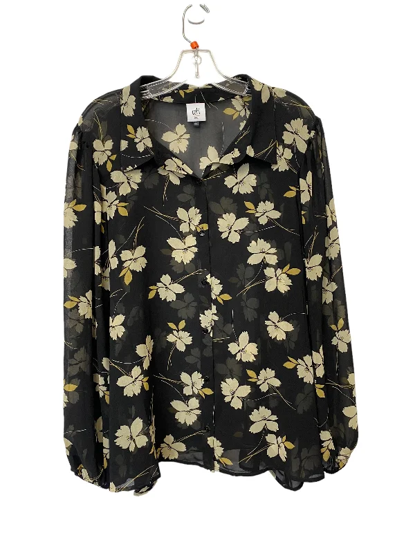 Top Long Sleeve By Cabi In Floral Print, Size: Xxl