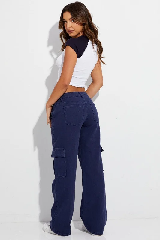 Blue Cargo Denim Jeans Low Rise