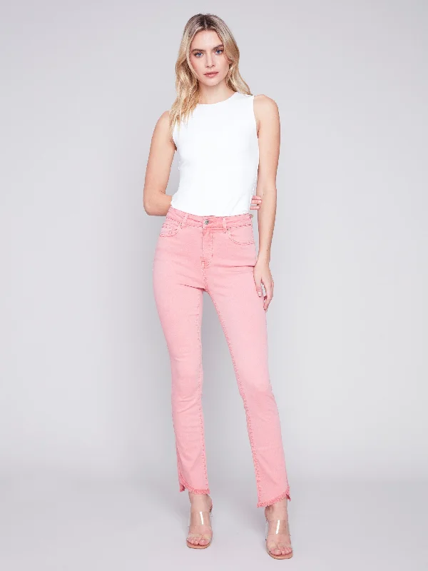 Bootcut Twill Pants with Asymmetrical Hem - Tulip