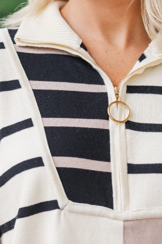 Care To Contrast Cream Striped Sweater