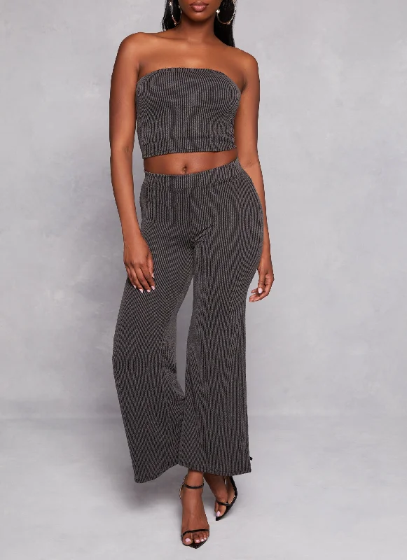 Ribbed High Waist Wide Leg Pants