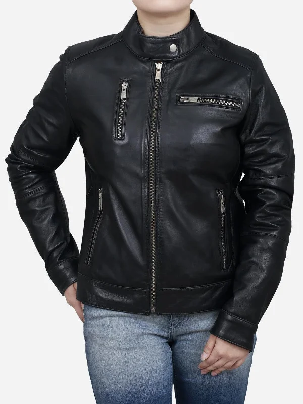 Chloe Women's Black Classic Leather Biker Jacket