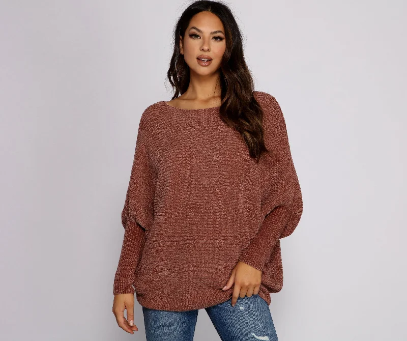 MegaBetty - Chenille Knit Dolman Sleeve Sweater