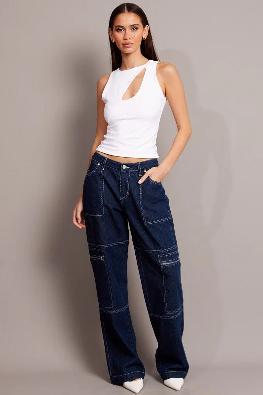 Denim Cargo Jean Mid Rise