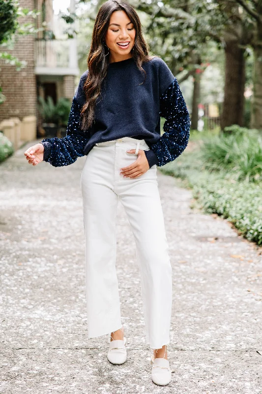 Don't Think Twice Navy Blue Sequin Sweater