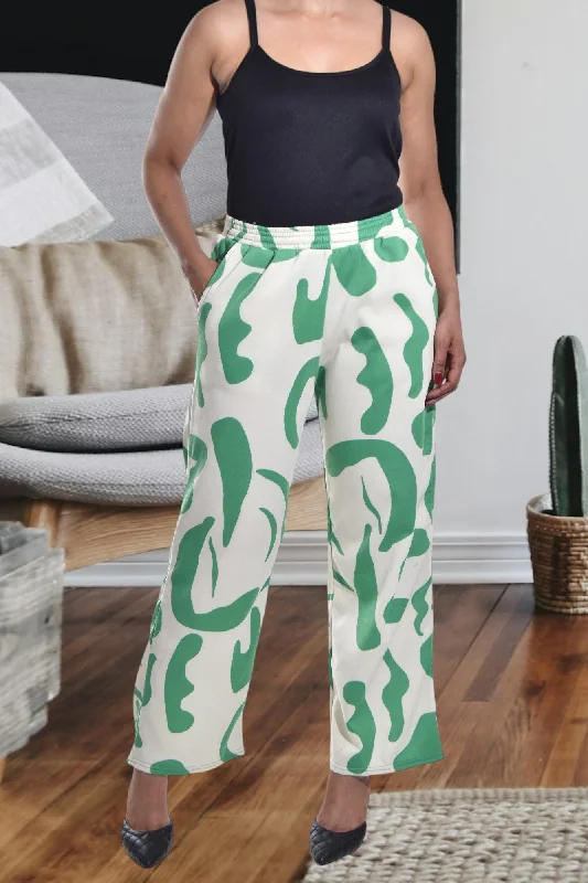 Green Swirl Print Pocket Pants