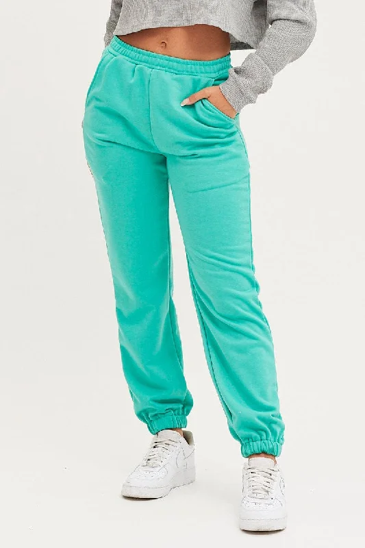 Green Track Pants High Rise