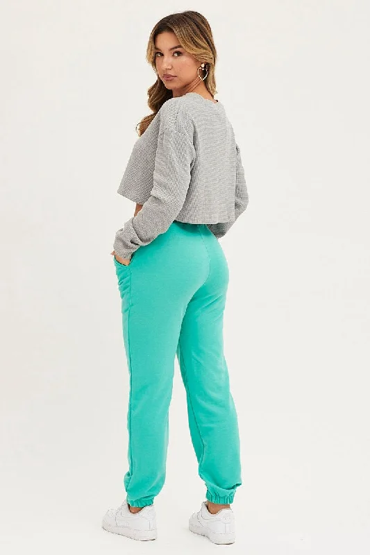 Green Track Pants High Rise