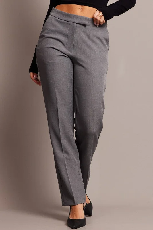 Grey Slim Pants Mid Rise