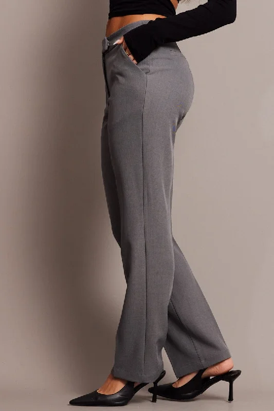 Grey Slim Pants Mid Rise