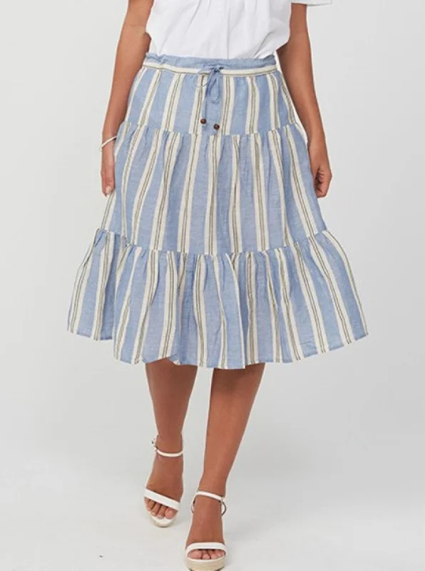 Woman Mid-Calf Skirt Winter Skirt HAVANNA Skirt | Blue Stripe