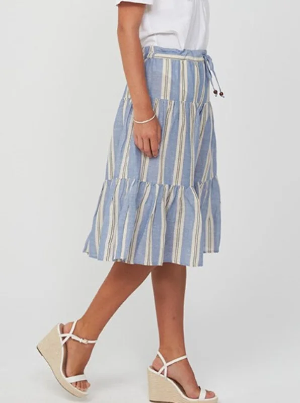 Woman Mid-Calf Skirt Winter Skirt HAVANNA Skirt | Blue Stripe