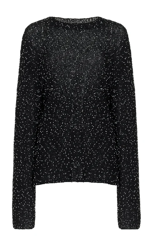 Jan Oversized Knit Sweater in Black Beaded Silk