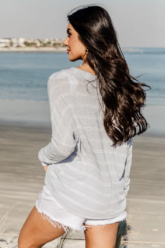 Kicking Back Ivory and Blue Striped V-Neck Sweater FINAL SALE