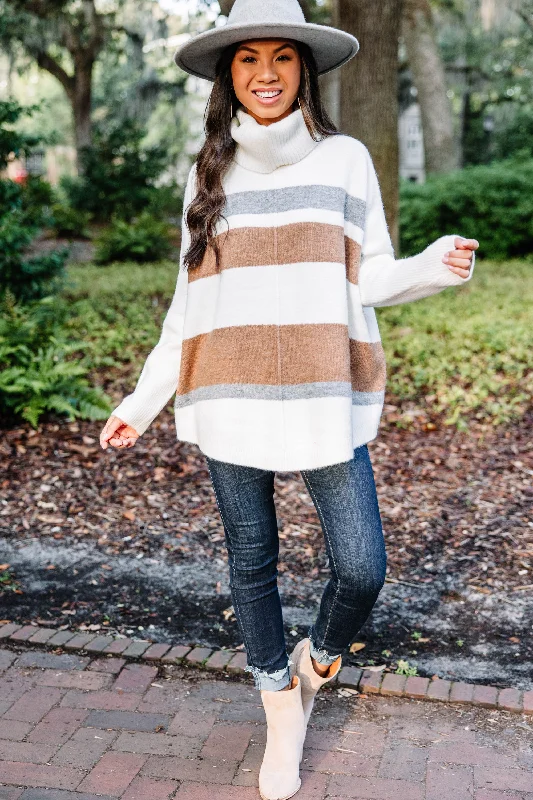 Leave It All Behind Cream White Striped Sweater