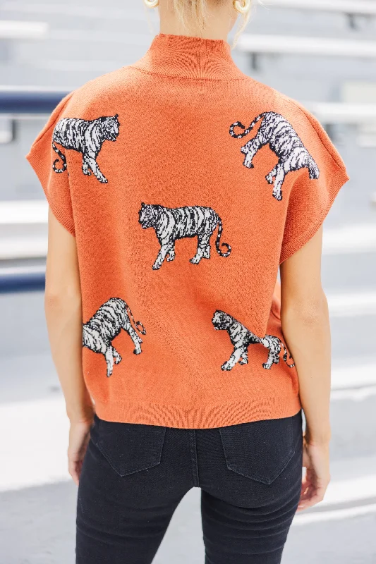 Look The Part Rust Orange Tiger Sweater