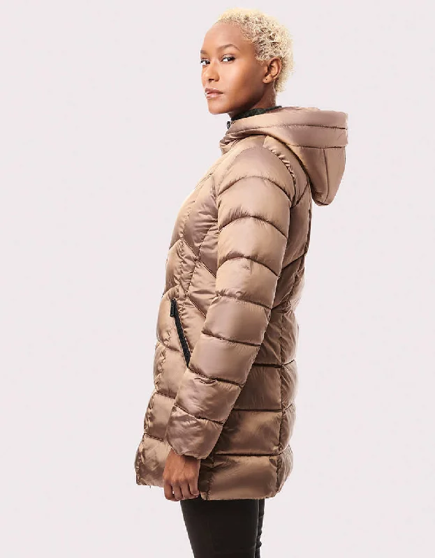 Metallic Fab Funnel Quilted Puffer Jacket