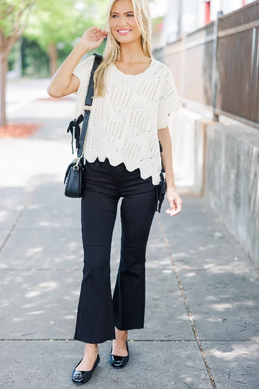 Missing You Cream White Scalloped Sweater