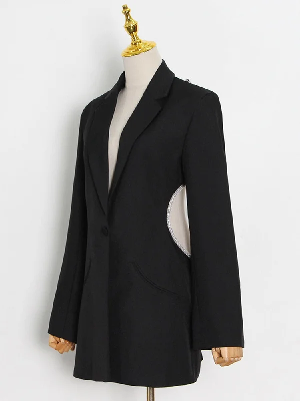 Backless Diamond Blazer Tops Female Lapel Collar Long