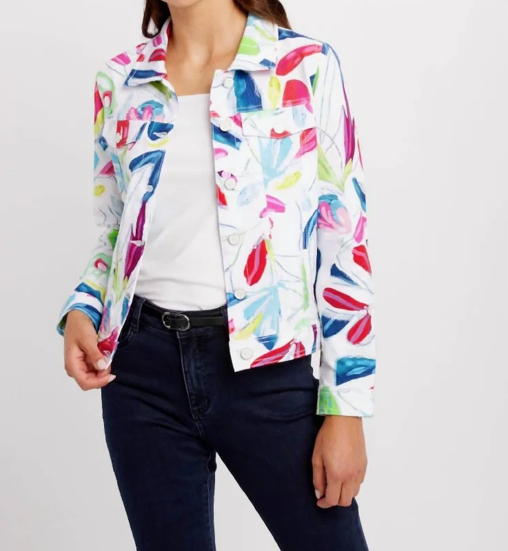 Abstract Jean Jacket In Tropical Trace