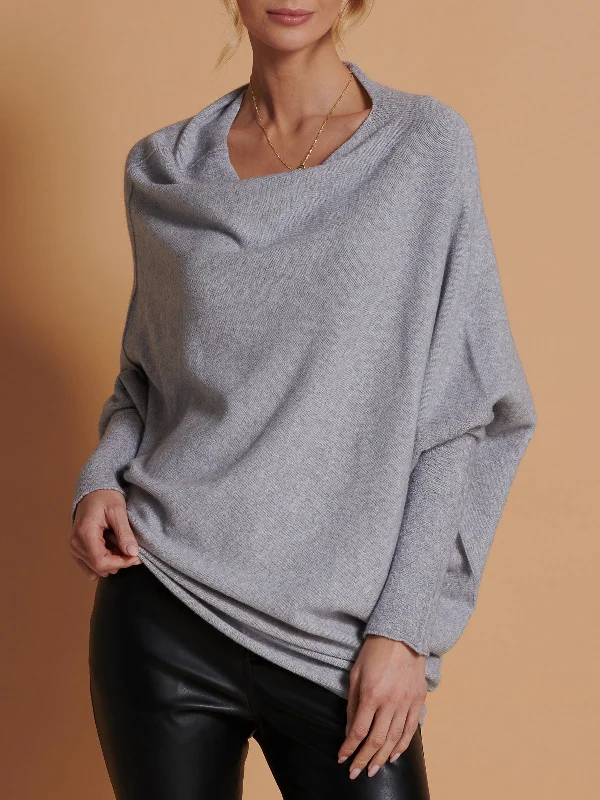 Made in Italy Asymmetric Draped Knit Jumper, Grey Heather