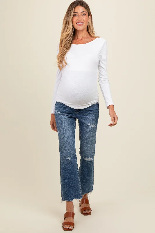 Blue Vintage Wash Raw Hem Crop Flare Maternity Jeans