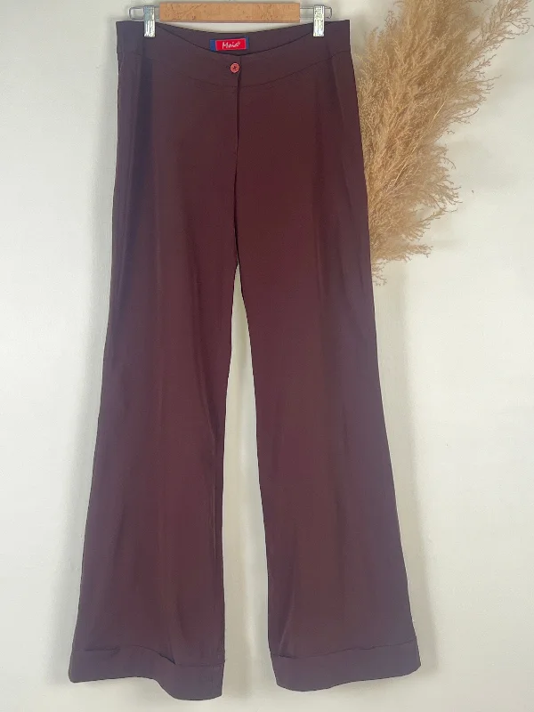 Brown Mid-Waist Boot-Cut Pants