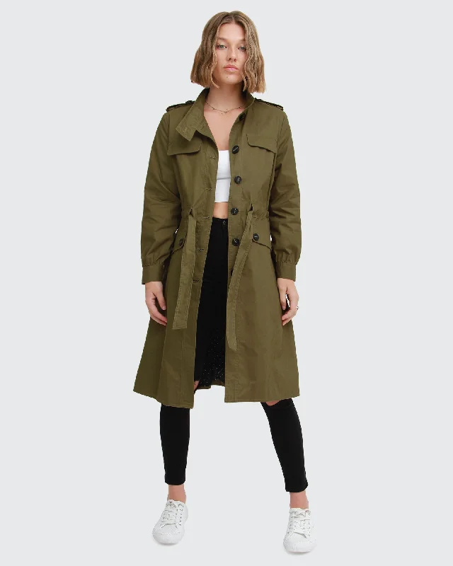 Carlisle Button Front Trench Coat - Military