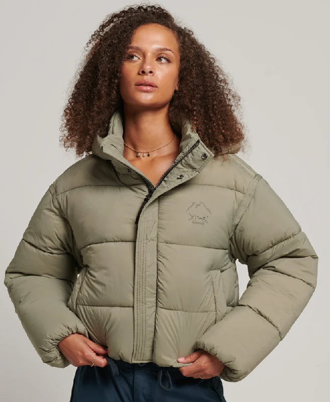 Cropped Cocoon Puffer Jacket | Light Khaki