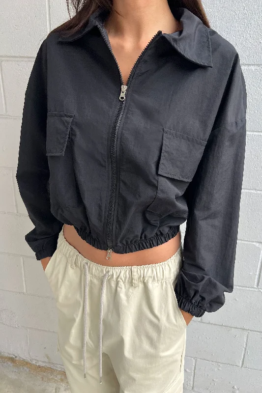 CROPPED COLLARED NYLON JACKET