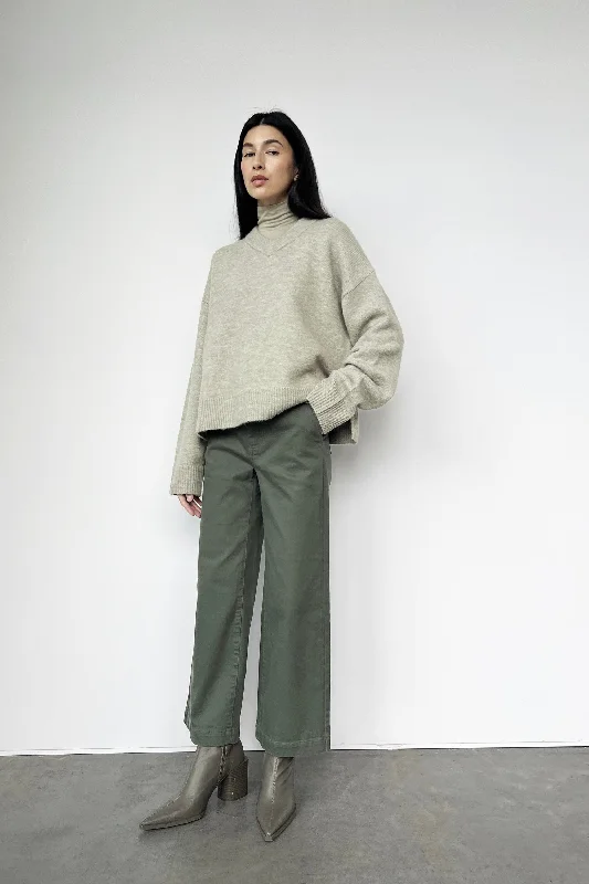 CROPPED LENGTH 26"" TWILL WIDE LEG PANT