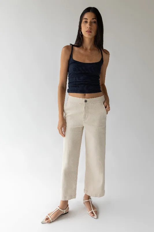 CROPPED LENGTH 26"" TWILL WIDE LEG PANT