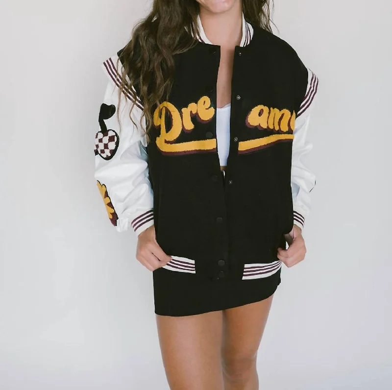 Daisy Street Varsity Patch Jacket In Black