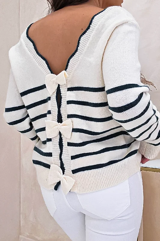 Daniella Bow Back Jumper | Green Stripe