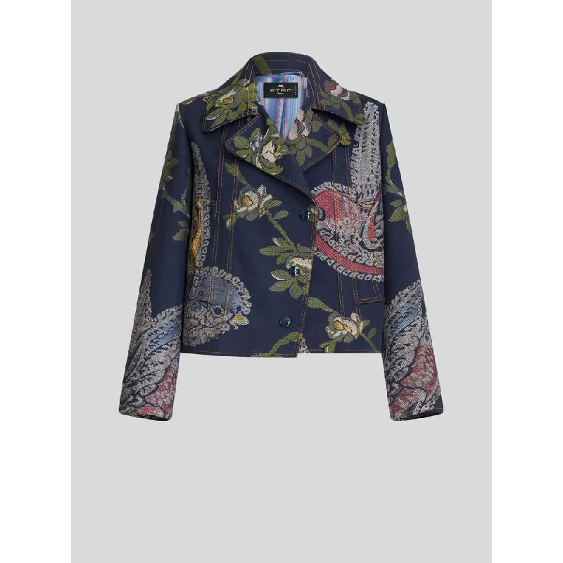 Denim Jacquard Jacket With Birds