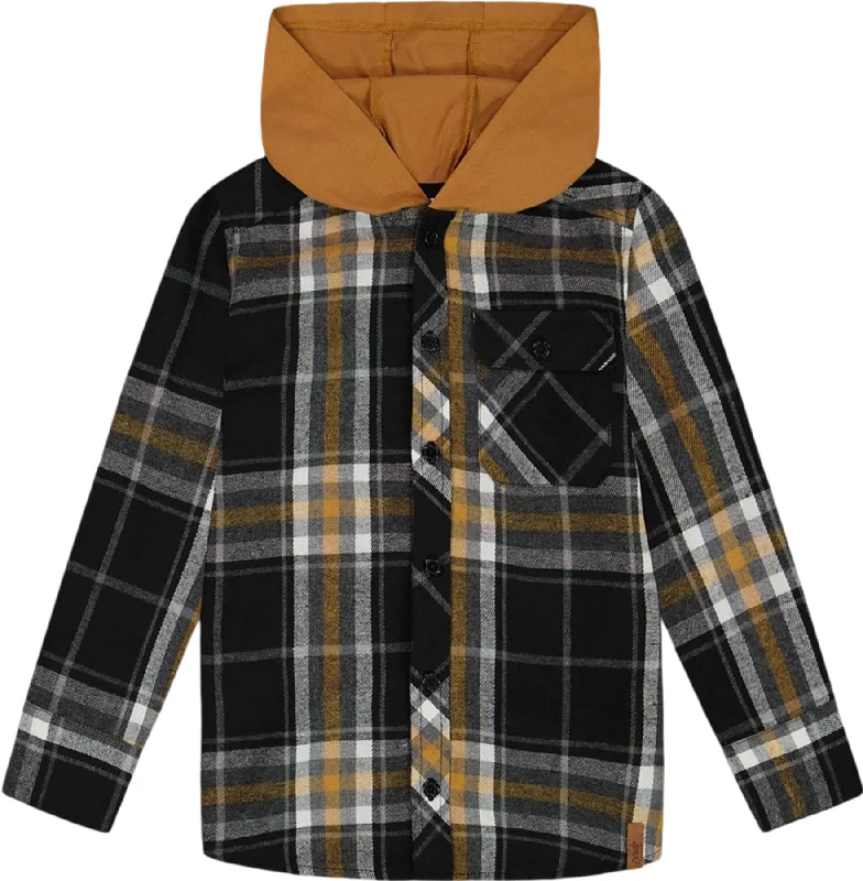 Button Down Flannel Shirt with Plaid Hood - Little Kids|-|Chemise boutonnée en flanelle avec capuchon à carreaux - Petit enfant