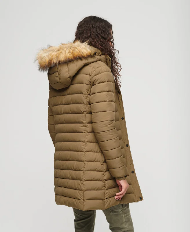 Fuji Hooded Mid Length Puffer Coat | Sandstone Brown