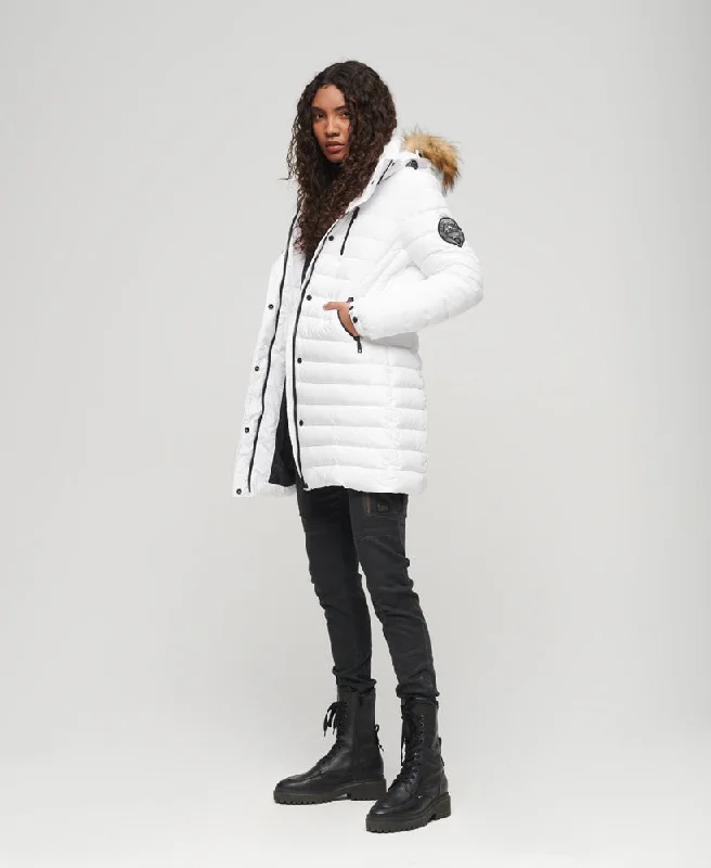 Fuji Hooded Mid Length Puffer Coat | White