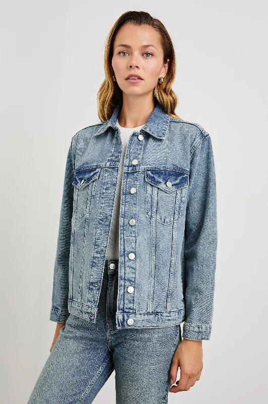 GROVE BOYFRIEND TRUCKER JACKET - EMBOSSED INDIGO