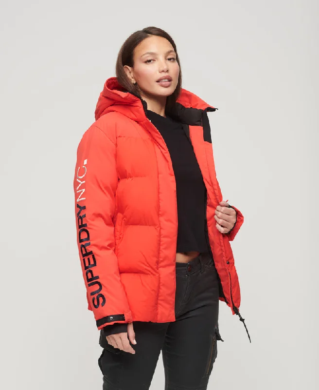 Hooded City Padded Wind Parka Jacket | Sunset Red