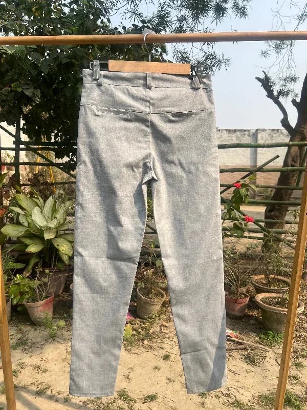 Mid-Waist Gray Narrow-Fit Formal Pants