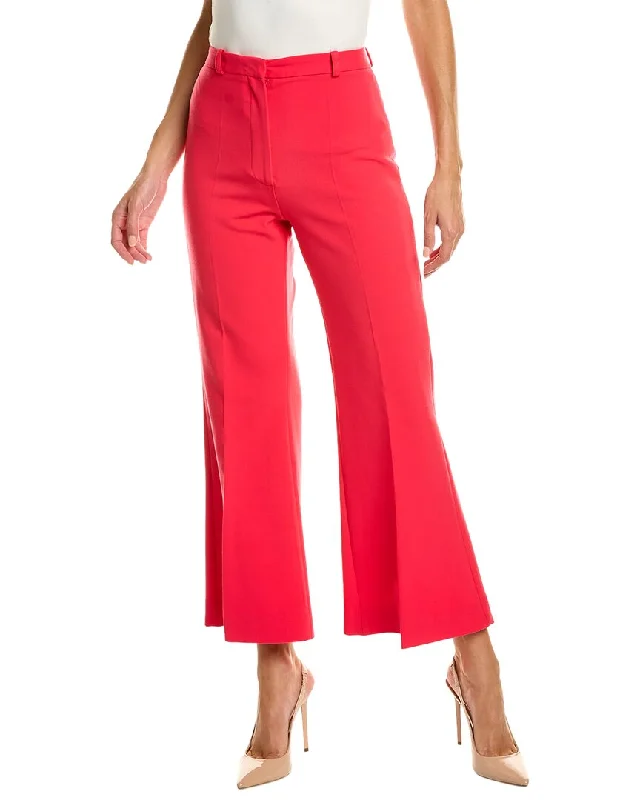 Oscar de la Renta Seam Detail Flare Leg Silk-Trim Wool-Blend Pant